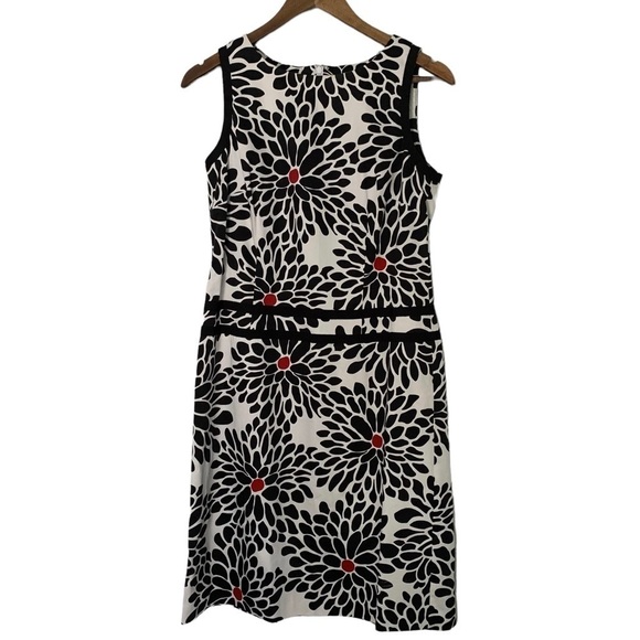 Talbots Black & White Daisy Cotton Sleeveless Retro Sheath Dress Sz 8 - Picture 1 of 8